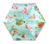 RPLIFE Parapluie pour soleil, coupe-vent, compact pour sac à main, idéal pour voiture, sac à main, homme et femme, fleurs tropicales, flamants roses, vert