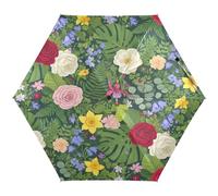 RPLIFE Parapluies pour soleil, coupe-vent, compact, idéal pour voiture, sac à main, homme et femme, motif floral vert