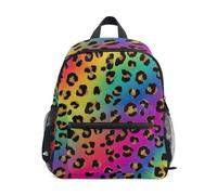 RPLIFE Petit sac à dos pour filles et garçons, motif léopard et arc-en-ciel, noir, doré, Dégradé noir doré léopard arc-en-ciel, Small, Sacs à dos cool imprimé football