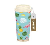 RPLIFE Pink Flamingos Gobelet à café isotherme à double paroi avec revêtement en céramique pour école, bureau, fête, camping - 473 ml