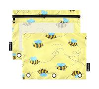 RPLIFE Pochette pour classeur avec fenêtre transparente, lot de 2 trousses à crayons pour garçons à 3 anneaux, fournitures scolaires pour enfants, 24,8 x 17,8 cm, jolies abeilles jaunes