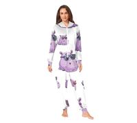 RPLIFE Purple Hippos Pyjama à capuche en peluche avec capuche pour l'hiver, Imprimé coloré hippopotame violet, XL