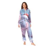 RPLIFE Pyjama de Noël mignon hippopotame pour adulte en peluche douce avec fermeture éclair pour homme et femme, Hippopotame mignon de dessin animé, 3XL