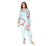 RPLIFE Pyjama de Noël une pièce mignon chat d'hiver bleu pour hommes et femmes, combinaison à fermeture éclair, pyjama de Noël pour adulte, Chat d'hiver mignon dessin animé bleu, Medium
