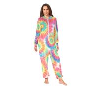 RPLIFE Pyjama de Noël une pièce pour adulte - Imprimé tie-dye vibrant - Pyjama de Noël à capuche pour adulte, Teinture par nœuds vibrants, X-Small