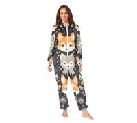 RPLIFE Pyjama de renard mignon pour adulte, en peluche douce, unisexe, avec capuche et fermeture pour Noël à la maison, renard, taille M