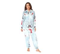 RPLIFE Pyjama grenouillère d'hiver en polaire douce pour adulte Motif bonhomme de neige et arbres Bleu, Bonhommes de neige d'hiver Arbres Bleu, XX-Large