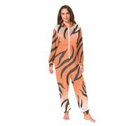 RPLIFE Pyjama grenouillère en peluche douce à rayures orange et blanc pour adulte - Costume de Noël pour homme et femme, Rayures de tigre noir, orange et blanc, 3XL