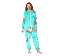 RPLIFE Pyjama grenouillère en peluche pour adulte Motif loutre Bleu sarcelle, Adorable loutre de dessin animé bleu sarcelle-1, M