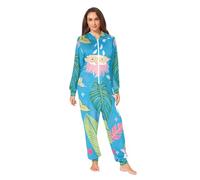 RPLIFE Pyjama grenouillère hawaïen bleu pour adulte, combinaison en velours cristal doux, vêtements de nuit chauds et décontractés avec fermeture éclair intégrale, Nain hawaïen bleu, Medium