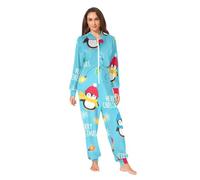 RPLIFE Pyjama grenouillère mignon bonhomme de neige bleu pour adulte, combinaison de Noël en polaire cristal douce, costume de détente confortable, Bonhomme de neige mignon bleu, Medium