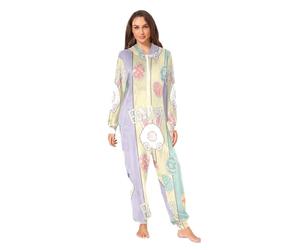 RPLIFE Pyjama grenouillère mignon lapin de Pâques à rayures pastel pour adulte, costume une pièce amusant, Lapins de Pâques mignons à rayures pastel, M