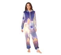 RPLIFE Pyjama mignon chat papillon violet pour adulte avec capuche, combinaison douce et chaude pour homme et femme, vêtement de détente de Noël, Chat mignon papillon violet, L
