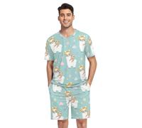 RPLIFE Pyjama pour homme à manches courtes avec poches, taille S à XXL, Paresseux lama mignons verts, M
