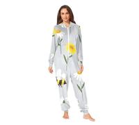 RPLIFE Pyjama une pièce à capuche fantaisiste noir jaune abeilles, costume grenouillère douce pour adulte, Abeilles noires et jaunes fantaisistes, Medium