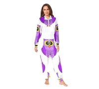 RPLIFE Pyjama une pièce à capuche mignon violet hiboux, pyjama doux pour homme et femme, Hiboux violets mignons, X-Large