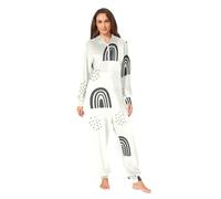 RPLIFE Pyjama une pièce à capuche pour adulte, motif à pois gris, noir, arc-en-ciel, crème, Arcs-en-ciel noirs à pois gris crème, M