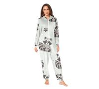 RPLIFE Pyjama une pièce mignon gris raton laveur de dessin animé, pyjama chaud pour adultes hommes femmes, Adorable raton laveur gris, Small