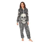 RPLIFE Pyjama une pièce pour homme avec motif tête de mort gothique, Crâne gothique cool, X-Large