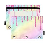 RPLIFE Rainbow Drips Lot de 2 pochettes à fermeture éclair à 3 trous avec fenêtre transparente pour fournitures scolaires pour enfants, 24 x 17 cm (taille unique)
