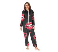 RPLIFE Red Lips Pyjama grenouillère en polaire douce pour adulte, combinaison une pièce unisexe pour homme et femme, Lèvres rouges noires, X-Small