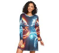 RPLIFE Red Wolf vs Blue Wolf Chemise de nuit pour femme, robe de pyjama ample, chemises de nuit à manches longues pour femme, Loup rouge contre loup bleu, 3XL