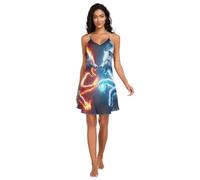 RPLIFE Red Wolf Vs Blue Wolf Robe à enfiler en satin pour femme, robe de nuit caraco en satin, chemises de nuit sans manches pour femme, Loup rouge contre loup bleu, S