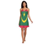 RPLIFE Robe à enfiler en satin avec motif drapeau national de la Mauritanie, bretelles spaghetti réglables, col en V, taille S, Drapeau national de la Mauritanie, XL