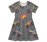 RPLIFE Robe à manches courtes en tricot UPF50 pour filles, motif Monster Trucks de dessin animé, légère et douce pour tous les jours, 2T, Camions monstres de dessin animé, 7-8 Ans
