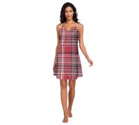 RPLIFE Robe classique en satin à carreaux rouges et noirs pour femme, nuisette à bretelles spaghetti réglables et col en V pour femme, Plaid classique rouge noir, XXL