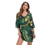RPLIFE Robe courte de maternité verte et dorée avec motif trèfles imprimés, Trèfle vert doré, Taille M