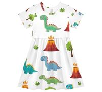 RPLIFE Robe d'été à manches courtes avec imprimé dinosaure mignon pour fille UPF 50 2T 3T 4T 5to6T 7to8T, Dinosaure mignon, 4 ans