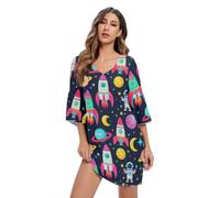 RPLIFE Robe d'été colorée Rockets à col en V pour femme S-XXL, Fusées colorées, Taille M