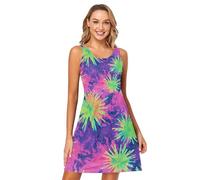 RPLIFE Robe tendance fluo, robe courte sans manches pour femme, robe d'été décontractée 2023, Tie Dye Bright Neon 2, Taille L