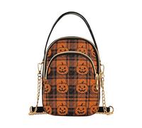 RPLIFE Sac à bandoulière matelassé à carreaux orange et noir avec poignée en cuir