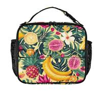 RPLIFE Sac à déjeuner isotherme avec poches pour homme et femme, motif fruits tropicaux, jaune, 28,4 x 8,9 x 24,9 cm