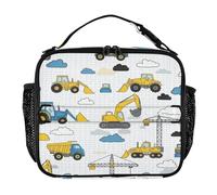 RPLIFE Sac à déjeuner isotherme et portable pour garçons et filles Motif véhicules de chantier 28,4 x 8,9 x 24,9 cm