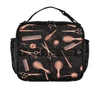 RPLIFE Sac à déjeuner isotherme noir avec ciseaux et peigne à cheveux, 28,4 x 8,9 x 24,9 cm avec bandoulière pour l'école, le bureau, le pique-nique, la plage