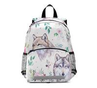 RPLIFE Sac à dos aquarelle loup floral pour tout-petits garçons et filles, mini sacs à dos pour petits enfants de 3 à 6 ans, taille M