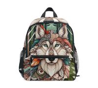 RPLIFE Sac à dos bohème motif loup floral pour tout-petits filles garçons, petit avec étiquette nominative, sac à dos d'école, 3 à 8 ans