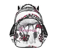 RPLIFE Sac à dos champignon à pois noirs et blancs pour filles et garçons - Sac à dos avec nom personnalisé pour l'école primaire de 6 à 12 ans, Motif champignon Noir Blanc, 15", Sac à dos