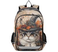 RPLIFE Sac à dos d'automne pour enfants, motif chat mystique chapeau de sorcière, sac à dos pour enfants, école primaire, 43,2 cm, 6-12 ans