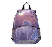 RPLIFE Sac à dos de maternelle, sac d'école pour enfants avec licorne blanche et violette | Avec laisse, pour 3-6 ans