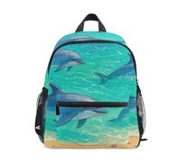 RPLIFE Sac à dos de voyage avec étiquette nominative, motif dauphin, turquoise, Dolphin Beach Turquoise, 6-8 Years, Sacs à dos mignons