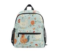 RPLIFE Sac à dos de voyage pour petite fille Motif poules et fleurs Bleu sarcelle 3-8 ans