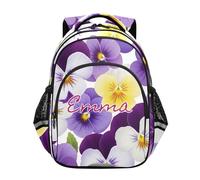 RPLIFE Sac à dos d'école personnalisé pour garçons et filles de 6 à 12 ans Sacs à dos mignons personnalisés pour enfant, Fleurs de pensées violettes, 17 Inch, Sacs à dos traditionnels