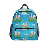 RPLIFE Sac à dos d'école pour garçons et filles, motif lapins arc-en-ciel mignons bleus, Lapins arc-en-ciel mignons bleus, Small, Sacs à dos cool imprimé football