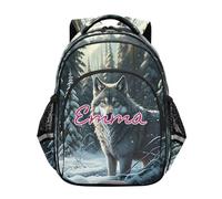 RPLIFE Sac à dos d'hiver cool en forme de loup pour enfants, sac à dos personnalisé pour garçons de 6 à 12 ans, Cool Winter Wolf Animal, 17 Inch, Sacs à dos traditionnels