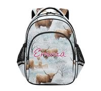RPLIFE Sac à dos Highland Vaches Arbres pour garçons et filles Nom personnalisé Sac à dos d'école primaire 6-12 ans, Arbres de vaches des Highlands, 17 Inch, Sacs à dos traditionnels