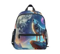 RPLIFE Sac à dos Howling Wolf Galaxy Moon pour tout-petits filles garçons, mini avec étiquette nominative, sac d'école pour enfants, 3 à 8 ans, Loup hurlant galaxie lune, Small, Sacs à dos mignons